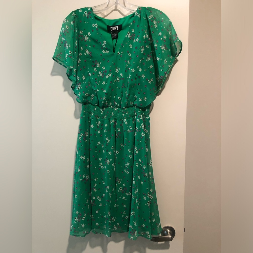 DKNY Emerald Green Floral Midi Dress